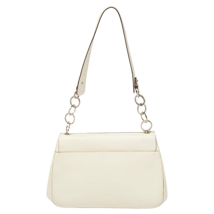 Pre Owned Salvatore Ferragamo White Leather Flap Shoulder Bag