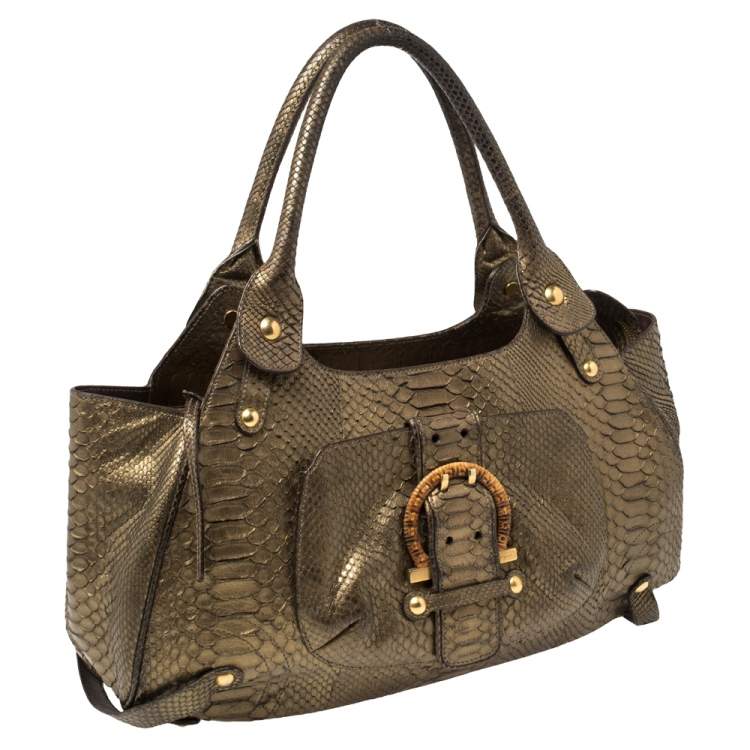 Pre Owned Salvatore Ferragamo Gold Python Shoulder Bag