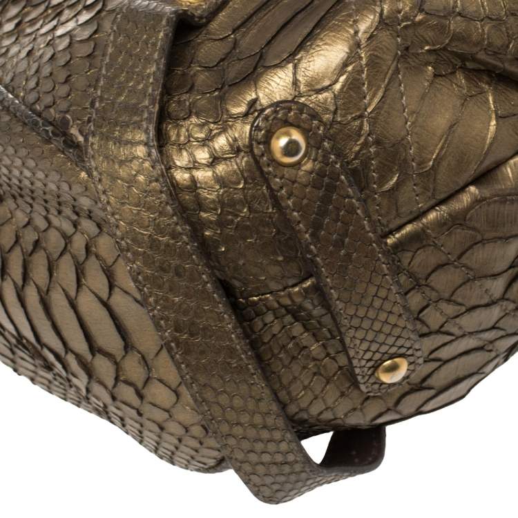 Pre Owned Salvatore Ferragamo Gold Python Shoulder Bag