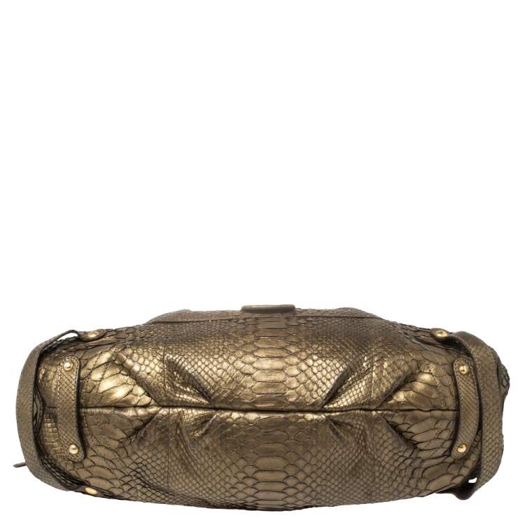 Pre Owned Salvatore Ferragamo Gold Python Shoulder Bag