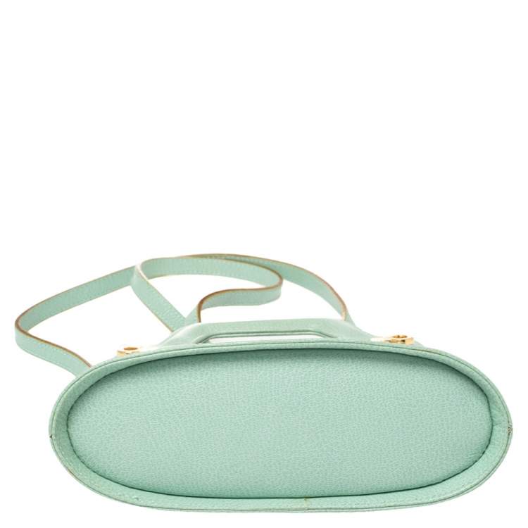 Pre Owned Salvatore Ferragamo Mint Green Leather Double Gancini Lock Tote
