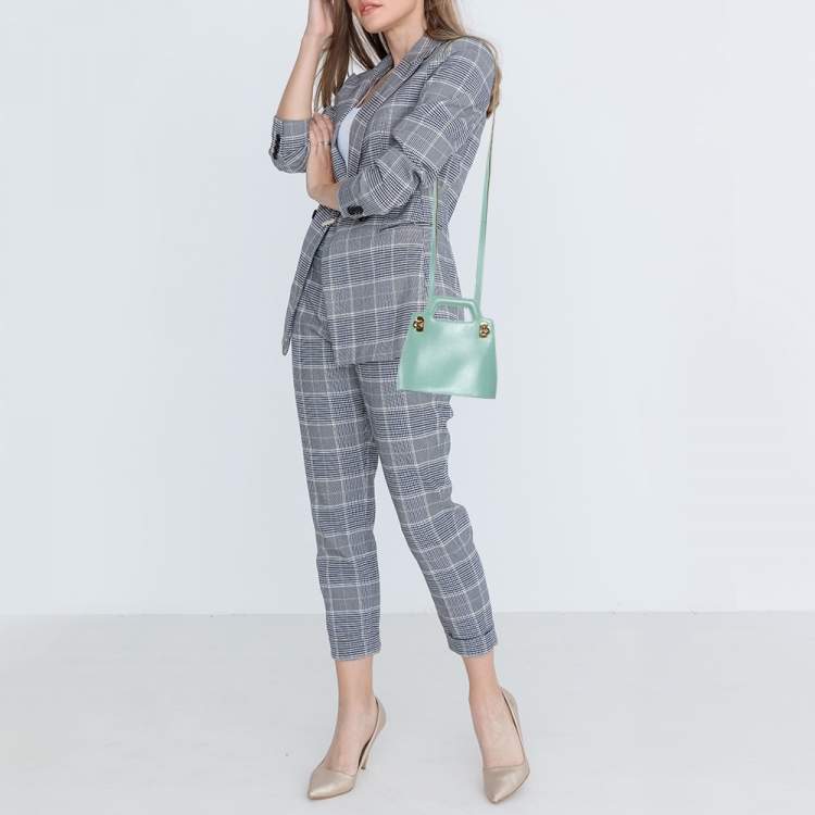 Pre Owned Salvatore Ferragamo Mint Green Leather Double Gancini Lock Tote