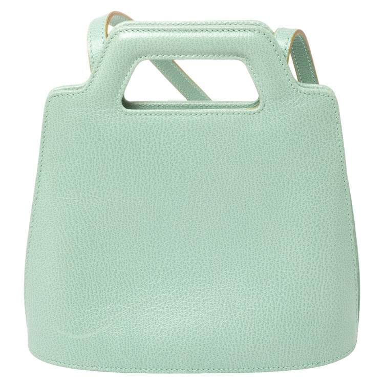 Pre Owned Salvatore Ferragamo Mint Green Leather Double Gancini Lock Tote