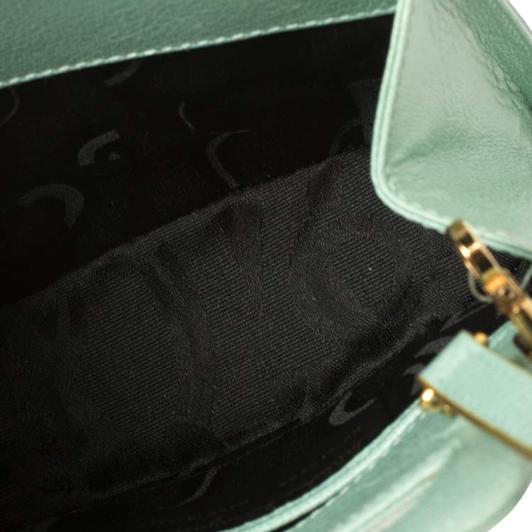 Pre Owned Salvatore Ferragamo Mint Green Leather Double Gancini Lock Tote