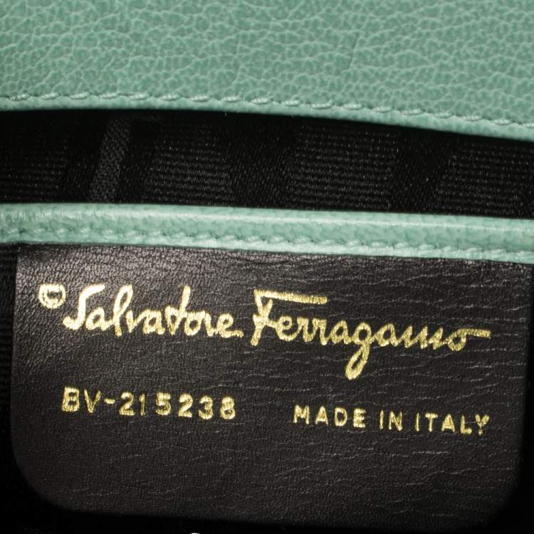 Pre Owned Salvatore Ferragamo Mint Green Leather Double Gancini Lock Tote