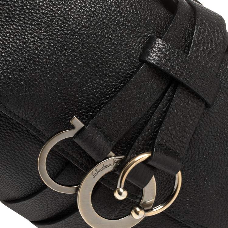 Pre Owned Salvatore Ferragamo Black Leather G Mediterraneo Shoulder Bag