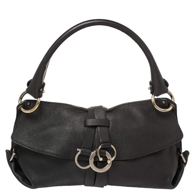 Pre Owned Salvatore Ferragamo Black Leather G Mediterraneo Shoulder Bag