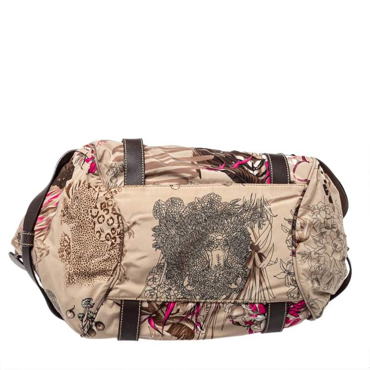 Pre Owned Salvatore Ferragamo Brown Fabric and Leather Fiera Print Shoulder Bag