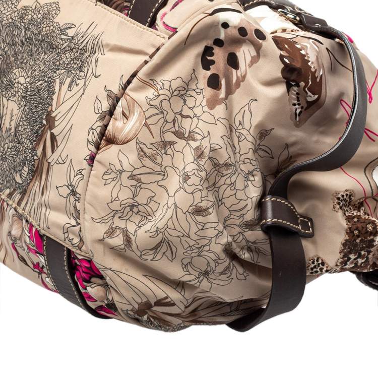 Pre Owned Salvatore Ferragamo Brown Fabric and Leather Fiera Print Shoulder Bag