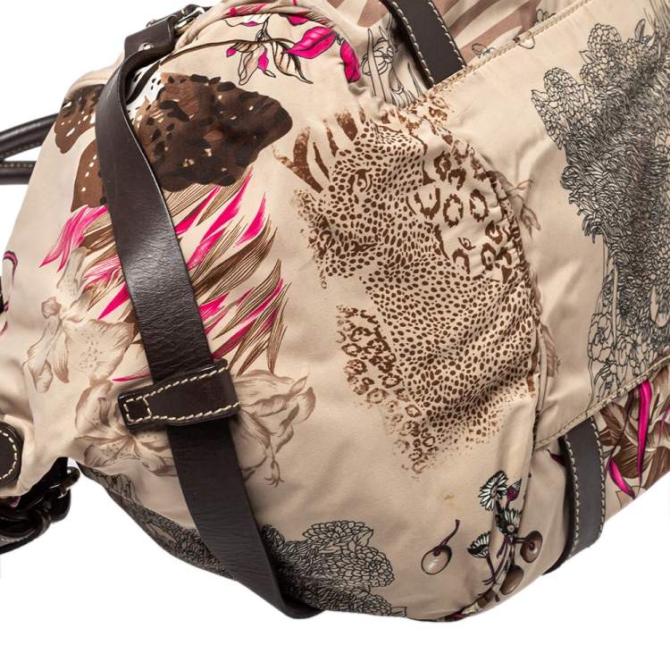Pre Owned Salvatore Ferragamo Brown Fabric and Leather Fiera Print Shoulder Bag
