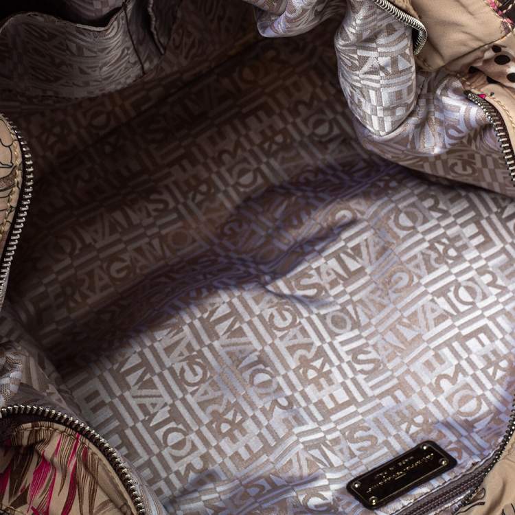 Pre Owned Salvatore Ferragamo Brown Fabric and Leather Fiera Print Shoulder Bag