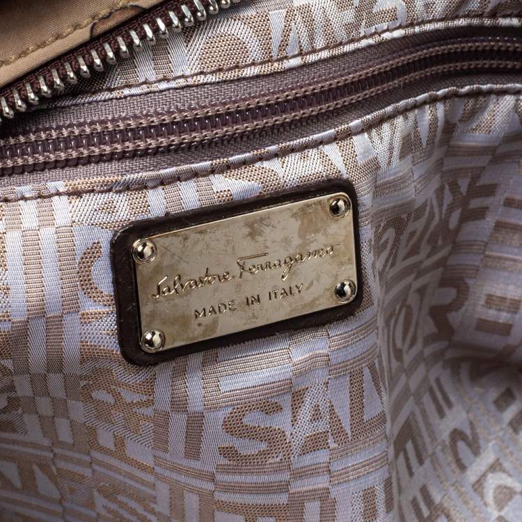 Pre Owned Salvatore Ferragamo Brown Fabric and Leather Fiera Print Shoulder Bag