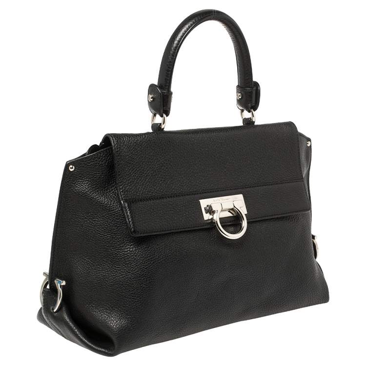 Pre Owned Salvatore Ferragamo Black Leather Medium Sofia Top Handle Bag