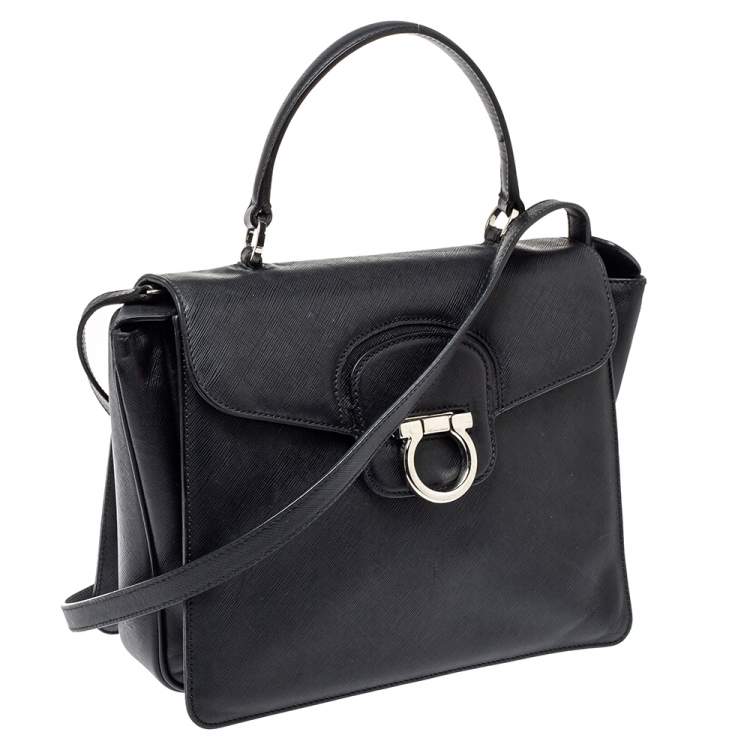 Pre Owned Salvatore Ferragamo Black Leather Katia Top Handle Bag