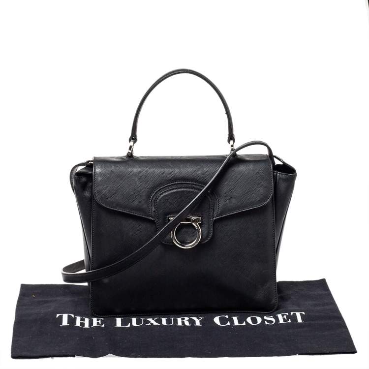 Pre Owned Salvatore Ferragamo Black Leather Katia Top Handle Bag