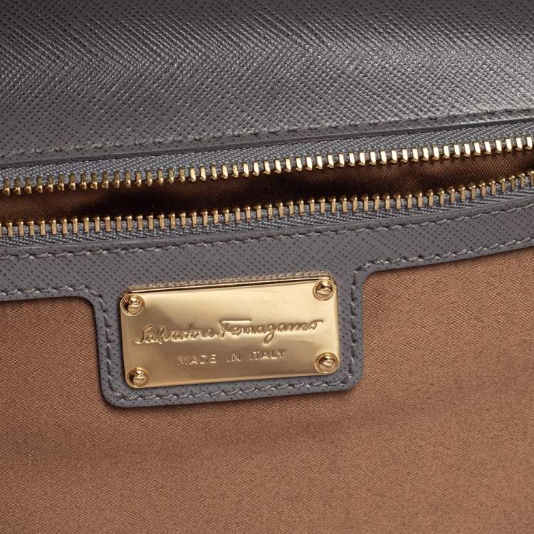 Pre Owned Salvatore Ferragamo Grey Saffiano Leather Ginny Shoulder Bag