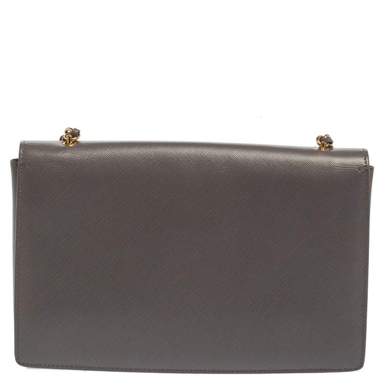 Pre Owned Salvatore Ferragamo Grey Saffiano Leather Ginny Shoulder Bag