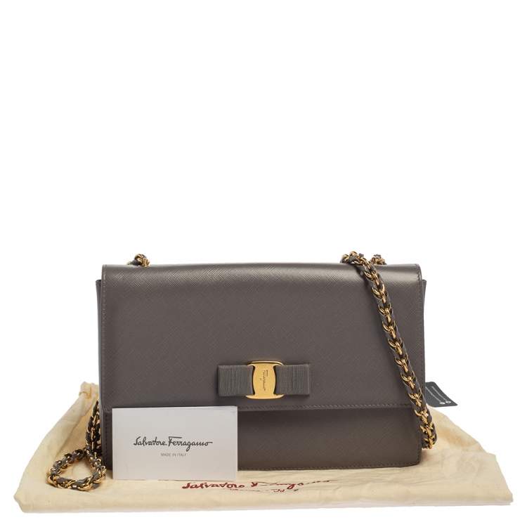 Pre Owned Salvatore Ferragamo Grey Saffiano Leather Ginny Shoulder Bag