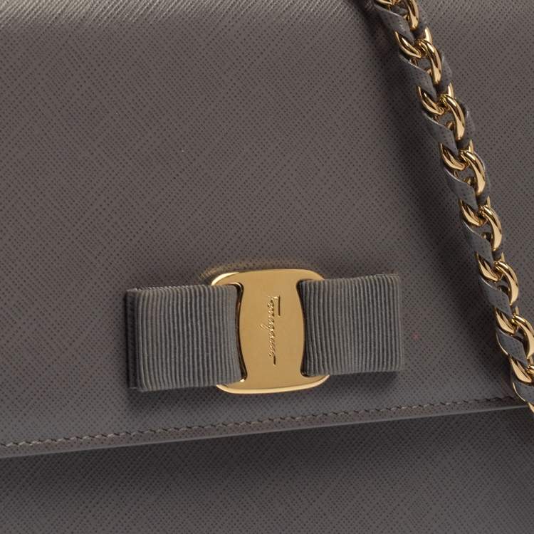 Pre Owned Salvatore Ferragamo Grey Saffiano Leather Ginny Shoulder Bag