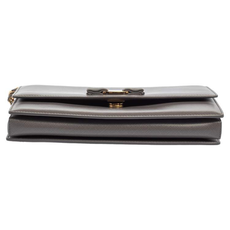 Pre Owned Salvatore Ferragamo Grey Saffiano Leather Ginny Shoulder Bag