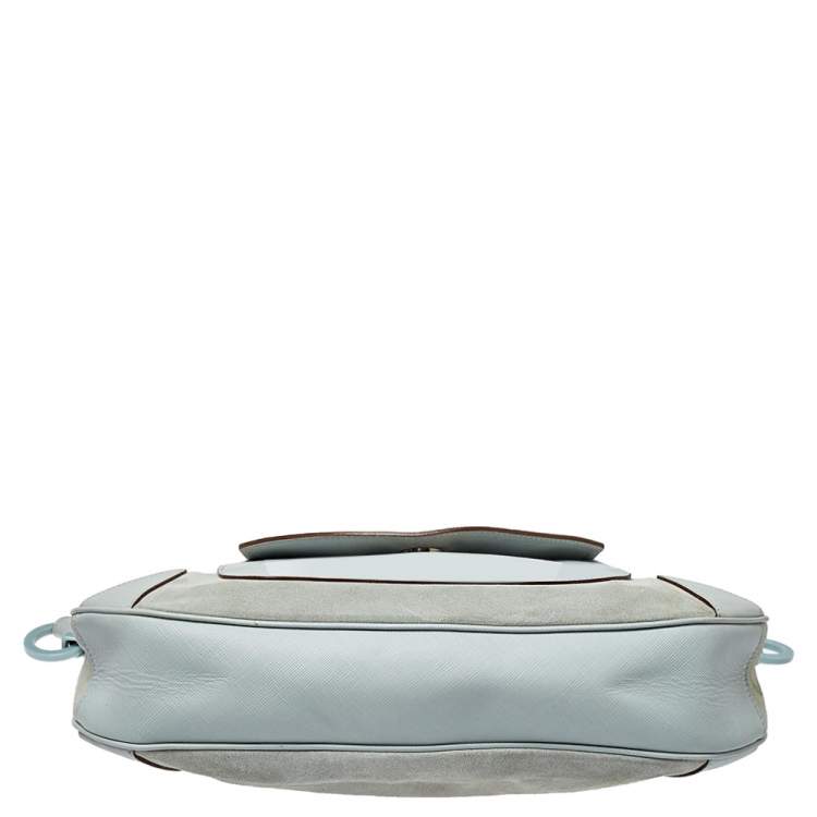 Pre Owned Salvatore Ferragamo Blue Leather and Suede Shoulder Bag