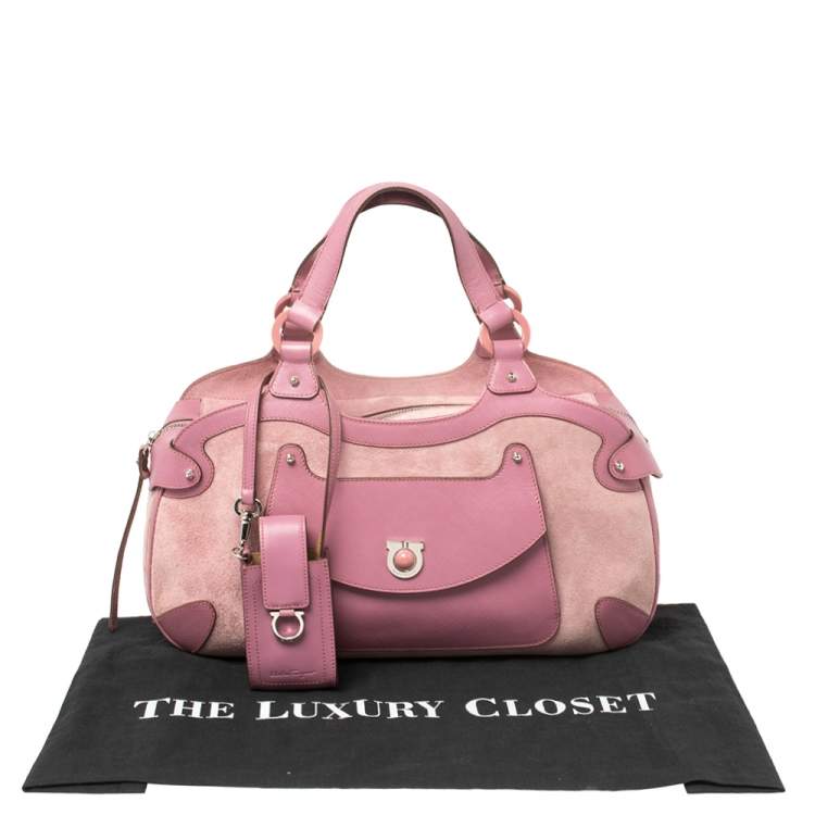 Pre Owned Salvatore Ferragamo Pink Suede and Leather Satchel