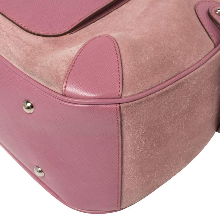 Pre Owned Salvatore Ferragamo Pink Suede and Leather Satchel