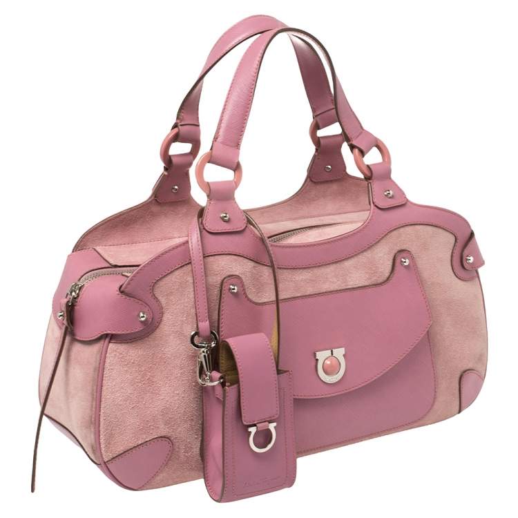 Pre Owned Salvatore Ferragamo Pink Suede and Leather Satchel