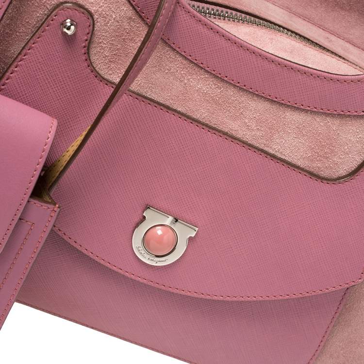 Pre Owned Salvatore Ferragamo Pink Suede and Leather Satchel