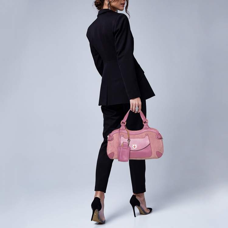 Pre Owned Salvatore Ferragamo Pink Suede and Leather Satchel