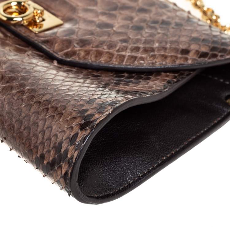 Pre Owned Salvatore Ferragamo Beige/Brown Python and Leather Crossbody Bag