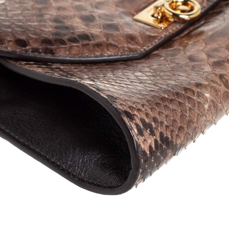 Pre Owned Salvatore Ferragamo Beige/Brown Python and Leather Crossbody Bag