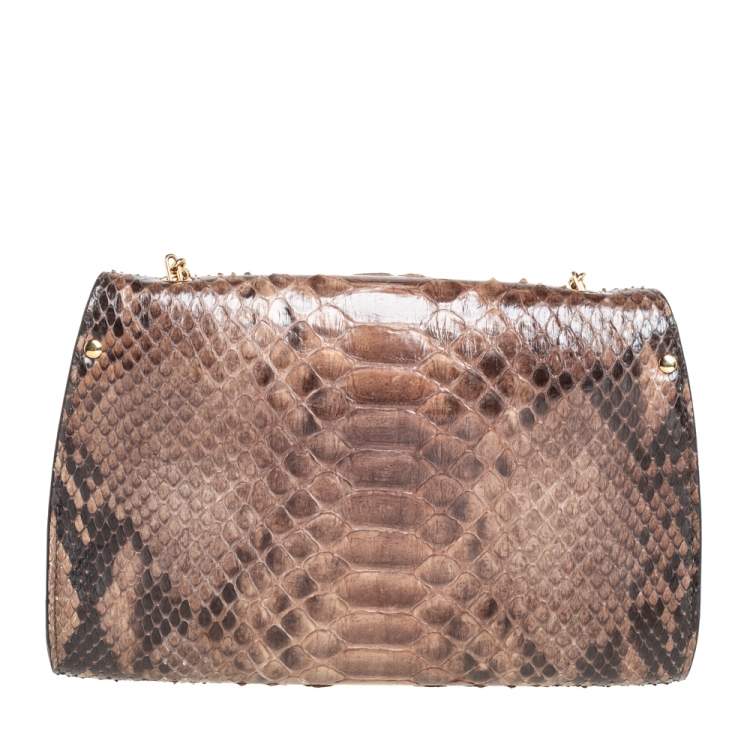 Pre Owned Salvatore Ferragamo Beige/Brown Python and Leather Crossbody Bag