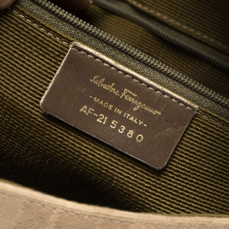 Pre Owned Salvatore Ferragamo Beige Gancini Canvas Shoudler Bag