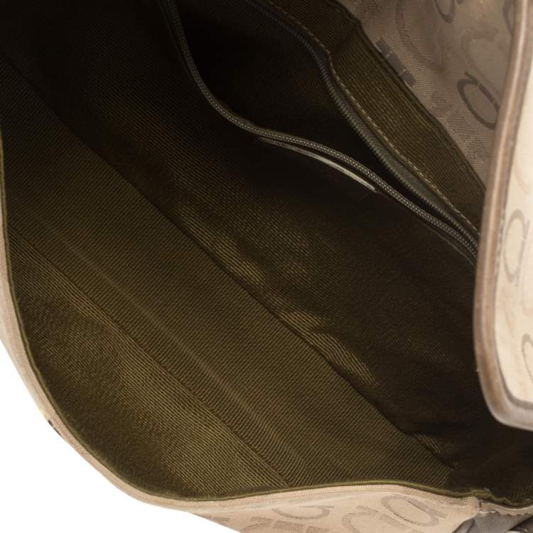 Pre Owned Salvatore Ferragamo Beige Gancini Canvas Shoudler Bag