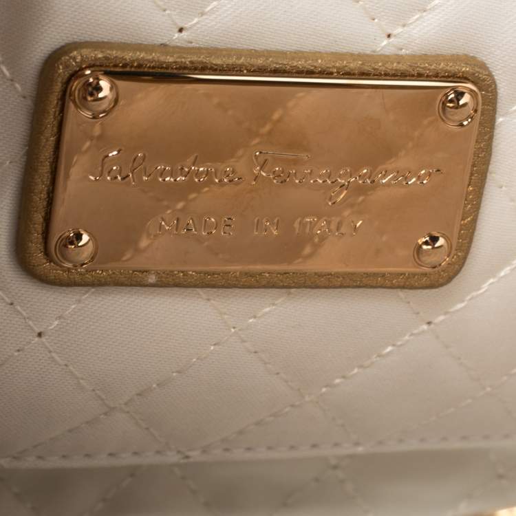 Pre Owned Salvatore Ferragamo Metallic Gold Leather Gancini Chain Clutch