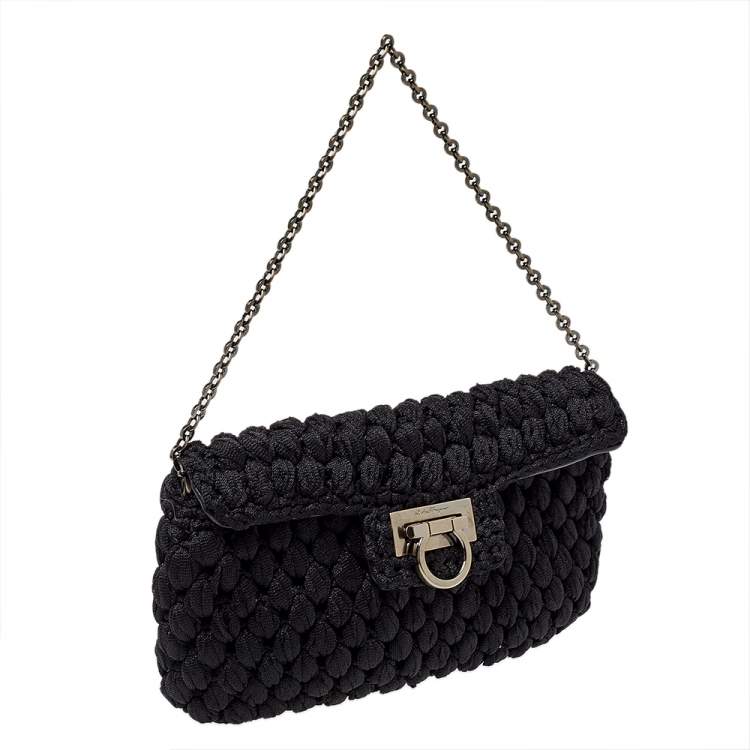 Pre Owned Salvatore Ferragamo Black Interwoven Fabric Gancini Clutch