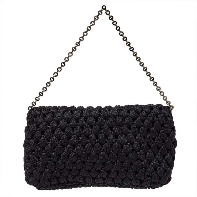 Pre Owned Salvatore Ferragamo Black Interwoven Fabric Gancini Clutch