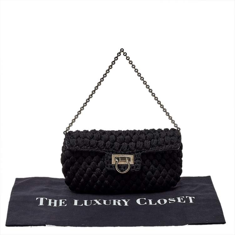 Pre Owned Salvatore Ferragamo Black Interwoven Fabric Gancini Clutch