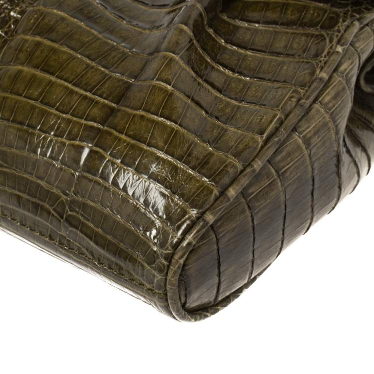 Pre Owned Salvatore Ferragamo Olive Green Crocodile Clutch