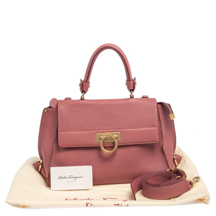 Pre Owned Salvatore Ferragamo Pink Grained Leather Medium Sofia Top Handle Bag