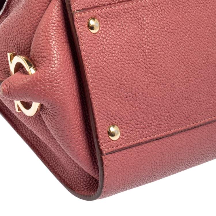 Pre Owned Salvatore Ferragamo Pink Grained Leather Medium Sofia Top Handle Bag