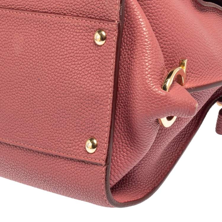 Pre Owned Salvatore Ferragamo Pink Grained Leather Medium Sofia Top Handle Bag