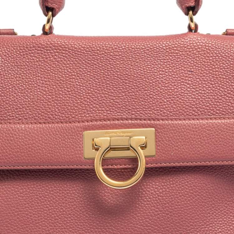 Pre Owned Salvatore Ferragamo Pink Grained Leather Medium Sofia Top Handle Bag