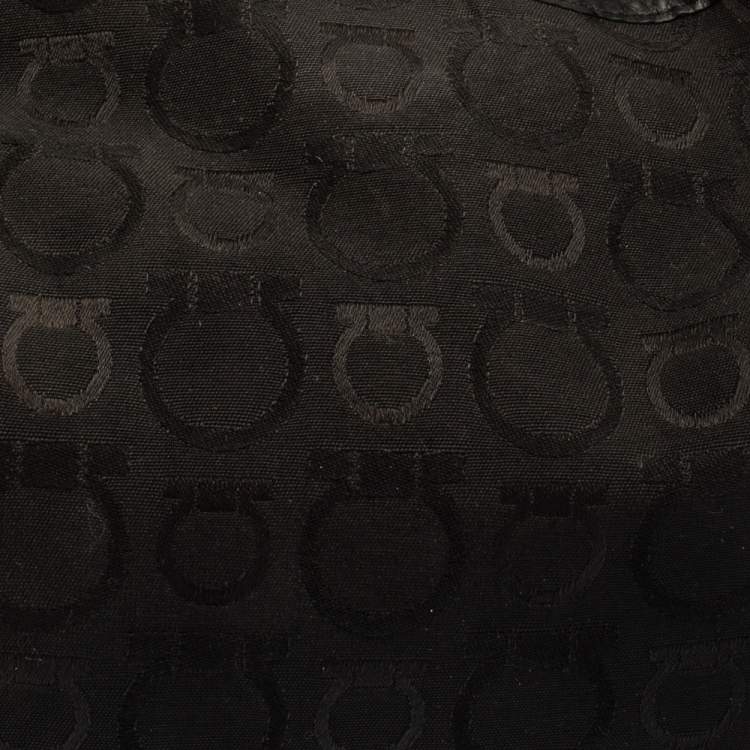 Pre Owned Salvatore Ferragamo Black Monogram Canvas and Leather Hobo