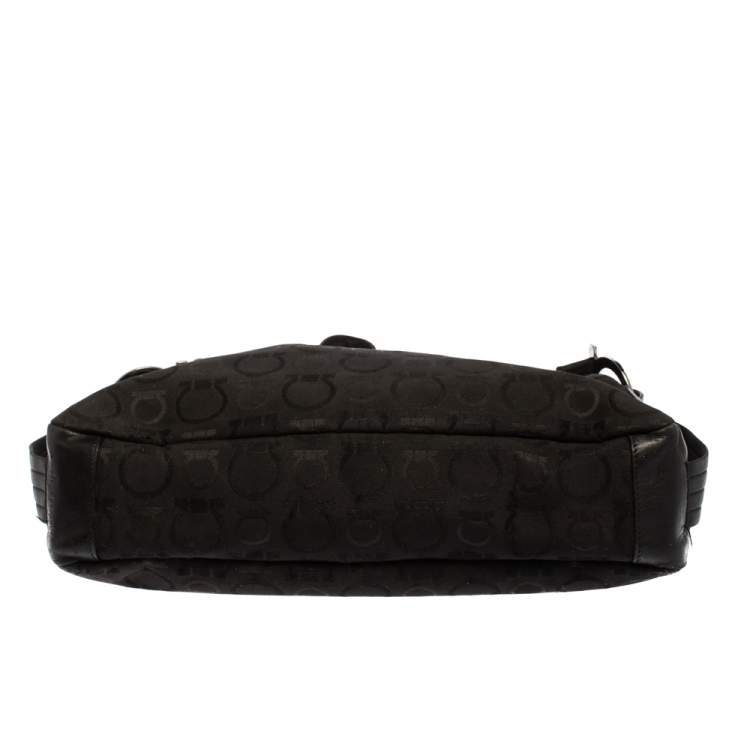 Pre Owned Salvatore Ferragamo Black Monogram Canvas and Leather Hobo