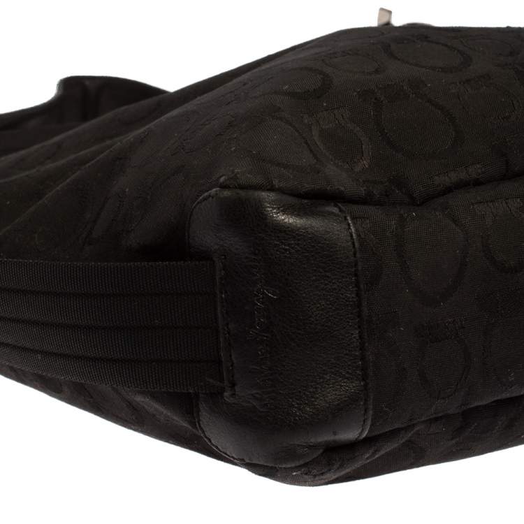Pre Owned Salvatore Ferragamo Black Monogram Canvas and Leather Hobo