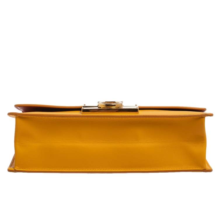 Pre Owned Salvatore Ferragamo Yellow Leather Gancini Clutch