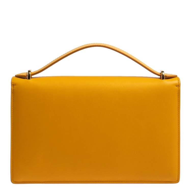 Pre Owned Salvatore Ferragamo Yellow Leather Gancini Clutch