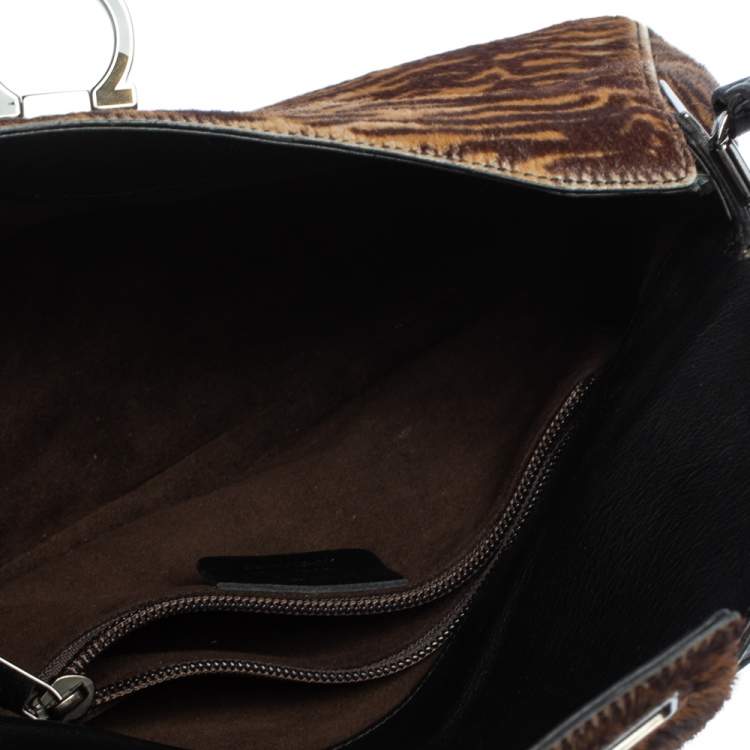 Pre Owned Salvatore Ferragamo Brown Tiger Stripes Pony Hair Baguette